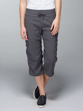 LULULEMON Studio Crops Swift Pants Drawcord Waist Stretch Capri - Charcoal Grey